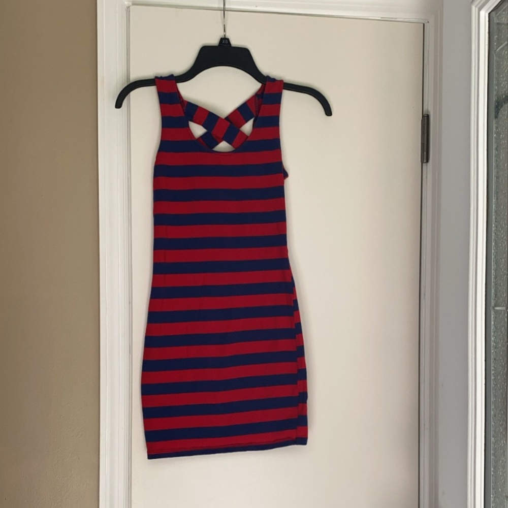 Navy blue and red bodycon dress